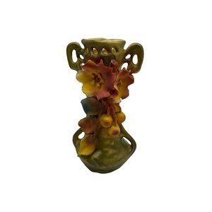 Royal Dux Antique Amphora Austrian Art Nouveau Cherries and Blossoms Vase 8.25"